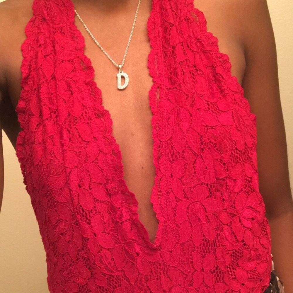 Red floral lace bodysuit